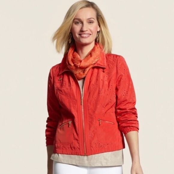 Zenergy by Chico’s Amelia All-Over Eyelet Orange Jacket size 3 (US 16) - Picture 1 of 7